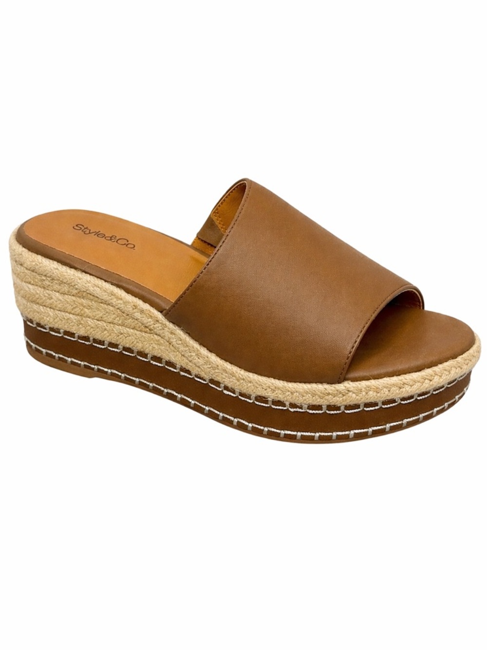 Style & Co Hayess Wedge Sandals Brown Espadrille Platform Slide Cushioned 7 New